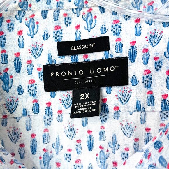 Pronto Uomo Mens 2X Button Down SS Cactus Print Camp Shirt Southwest Vacation - Picture 3 of 8